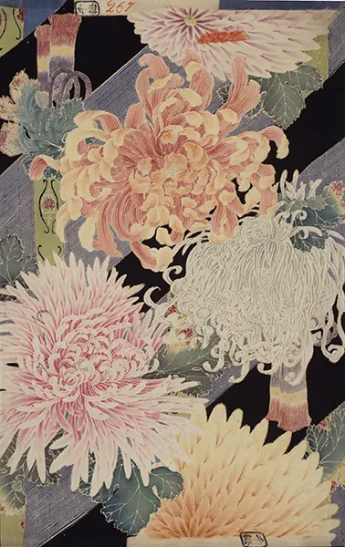 幸野楳嶺 下絵《友禅染裂 御簾に大菊》 1890年 千總ホールディングス蔵